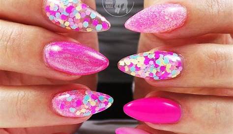 Pink Almond Nails With Glitter Long Matte Nail Designs
