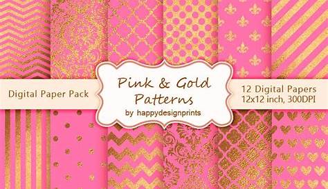 PINK & GOLD FLORAL Digital Paper Pack Black White Stripe Backgrounds