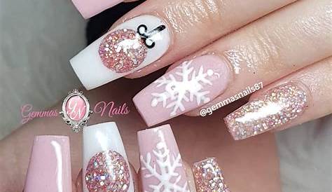 Pink And White Christmas Gel Nails