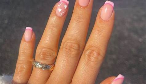 Pink French Tips With Heart On Ring Finger