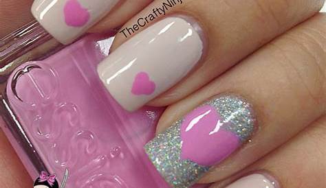 Pink Nail Ideas Heart With Glitter Acrylic s Designs s Glitter