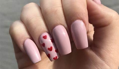 Pink Nails With Hearts Matte And Glossy Black Valentines Day Valentine's Day