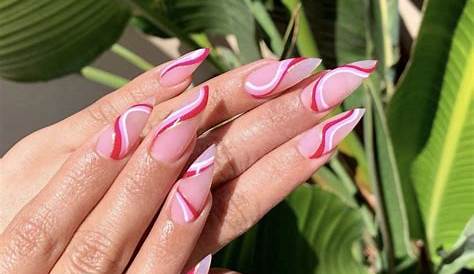 Pink Nails With Squiggly Lines Stiletto Jelly Line Press On Etsy