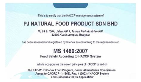 Certification - PJ Natural Food Product Sdn Bhd