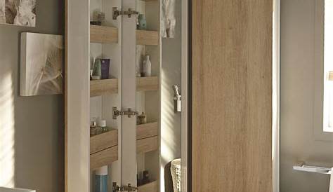 Miroir salle de bain placard étagères blanc chêne clair | Maisons du Monde