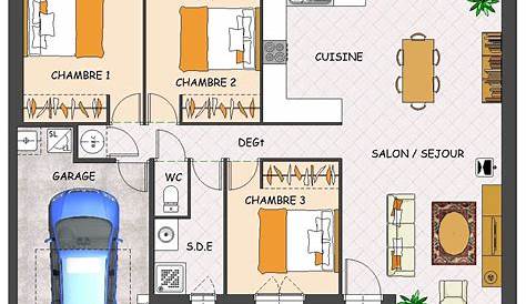Plan Maison En L 3 Chambres Garage Contemporaine Plain Pied Et