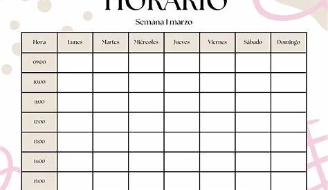 Plantilla de horario semanal | Horario semanal, Horario, Horario de escuela