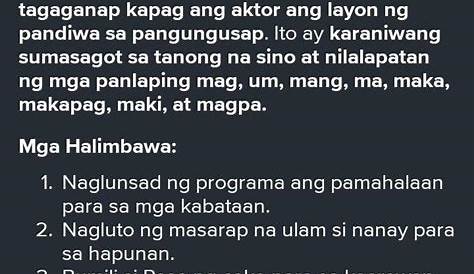 5 halimbawa ng pokus sa tagaganap o aktor - Brainly.ph