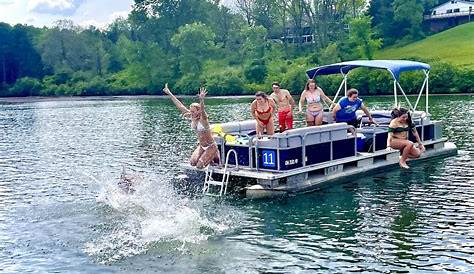 Avalon Funship Pontoon Boat With Water Slide On Lake Martin, Alabama