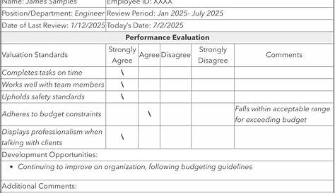 Administrative assistant performance review sample template