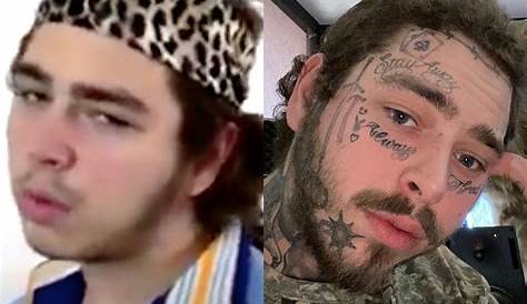 Gauntlet and flail tattoo on Post Malone's face. | Tatuagem de rock