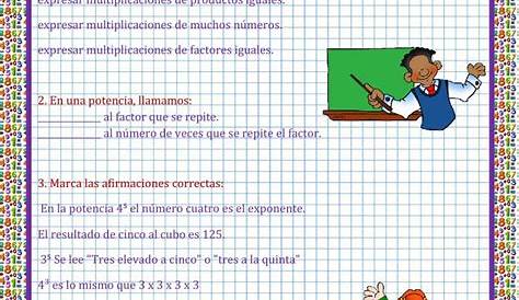 Ficha online de Potencias para 5º de Primaria. Puedes hacer los