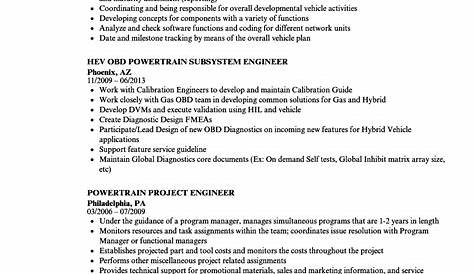 Powertrain Design Engineer Resume Ing Samples Velvet Jobs