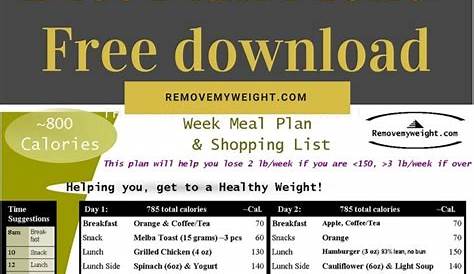 800 Calorie Diet Plan Menu PDF Free download
