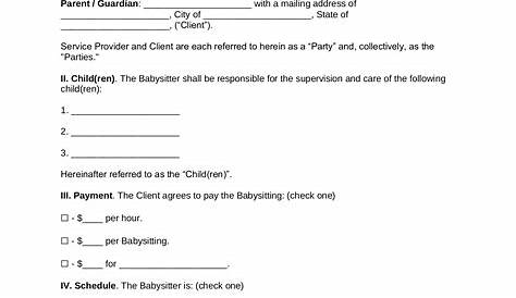 Printable Babysitter Contract Pdf