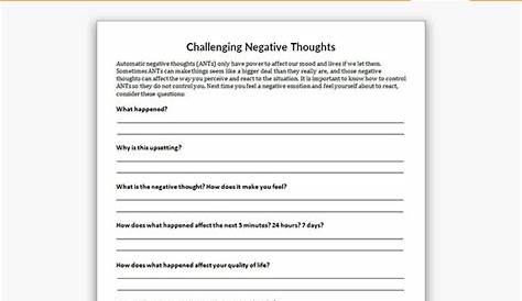 Printable Challenging Negative Thoughts Worksheet Squashing Your Ants