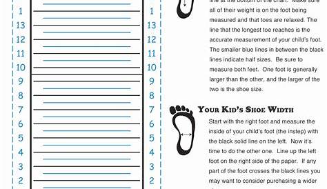 Kids Foot Size Chart Templates at