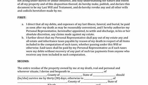 Free Printable Last Will And Testament Blank Forms Texas Free