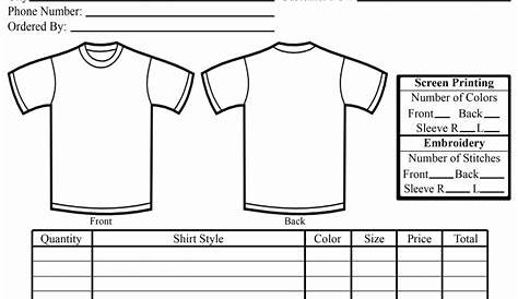 Printable T Shirt Order Form