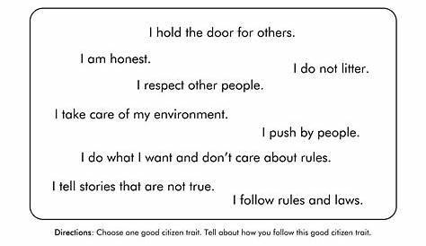 Printable Worksheets On Being A Good Citizen
