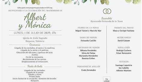 Mi programa de bodas en español. | Wedding planer, Wedding programs
