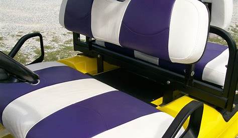 Custom contoured black golf cart seat with 2" silver and 6" purple