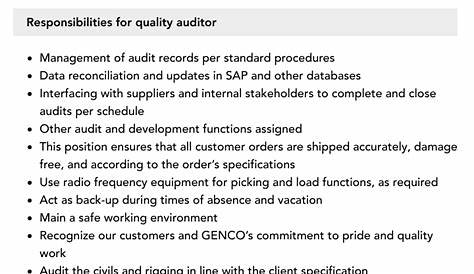 Auditor, Quality Job Description | Velvet Jobs