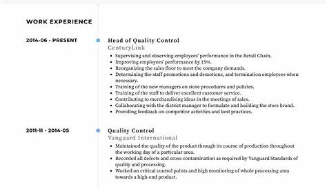 Quality Control Resume Template Samples Qwik