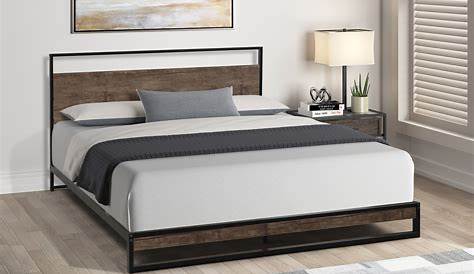 Modern Upholstered Queen Bed Frame / Deluxe Solid Platform Bed / Faux