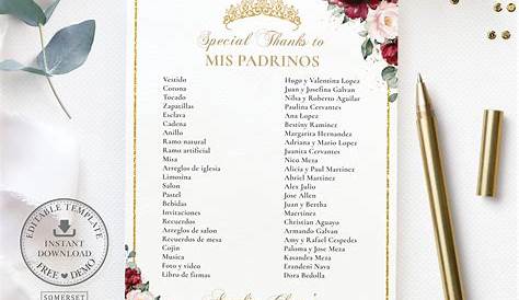 Quinceanera Padrino List Printable