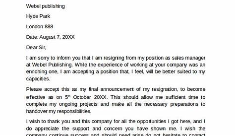 Resignation Letter To Boss Sample