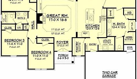 Ranch House Plan with 4 Bedrooms and 2.5 Baths - Plan 2828
