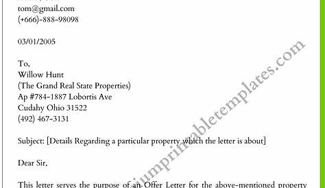 Real Estate Offer Letter Template Pdf