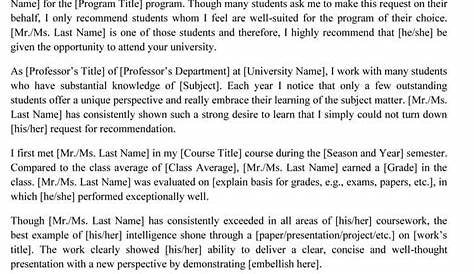 Recommendation Letter Sample For Graduate School