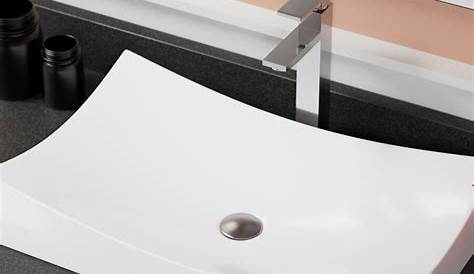 Small White Rectangle Concrete Sink Tiny Bathroom Vessel Wash Basin