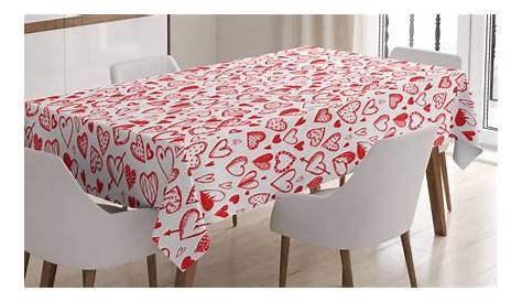 Rectangular Valentines Table Cloth Round Red And Pink Hearts Valentine' Day Cotton