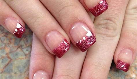 Red Glitter French Tip Nails Valentines