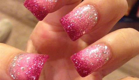 Red Pink Acrylic Nails Long Valentine's Day With Heart Glitter! Aycrlic Foil