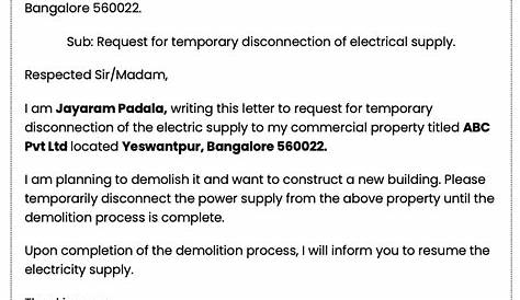 Application For Temporary Disconnection Of Electricity Connection