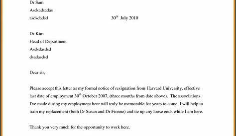 Resign Letter For Job Sample ation