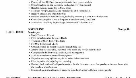 Resume Format For Construction Store Keeper RIG STORE KEEPER RESUME