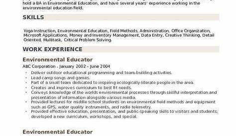 Resume Skills For Environmental Educator Samples Science Teacher Sample