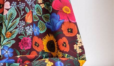 Rifle Paper Co RAYON Fabric, 1/2 Yard Lively Floral Coral Rayon Fa