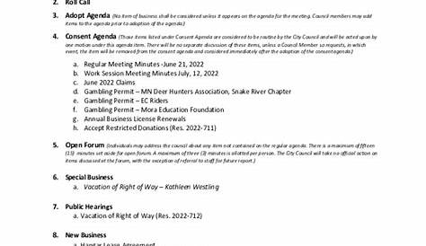 2022 Form MN Meeting Agenda City Council Packet - City of Mora Fill