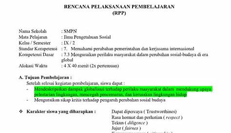 RPP 1 Lembar IPS Kelas 9 Semester 1 dan 2 Revisi K13 Baru ⋆ Wikiedukasi