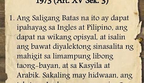 Saligang Batas ng 1987 FILIPINO ang ngalan ng Wikang Pambansa ng