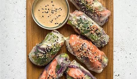 Salmon Rice Paper Rolls & Spicy Tahini Sauce Liv Kaplan Healthy Recipes
