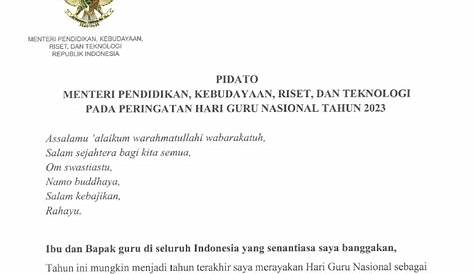 Pidato Sambutan Mendikbudristek pada Hari Guru Nasional HGN 2022