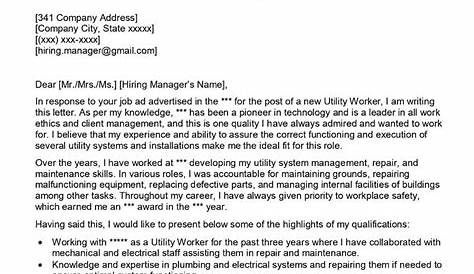 Utility Worker Cover Letter Examples - QwikResume