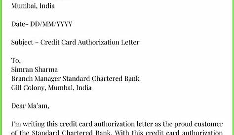 Sample Authorization Letter To Use Credit Card